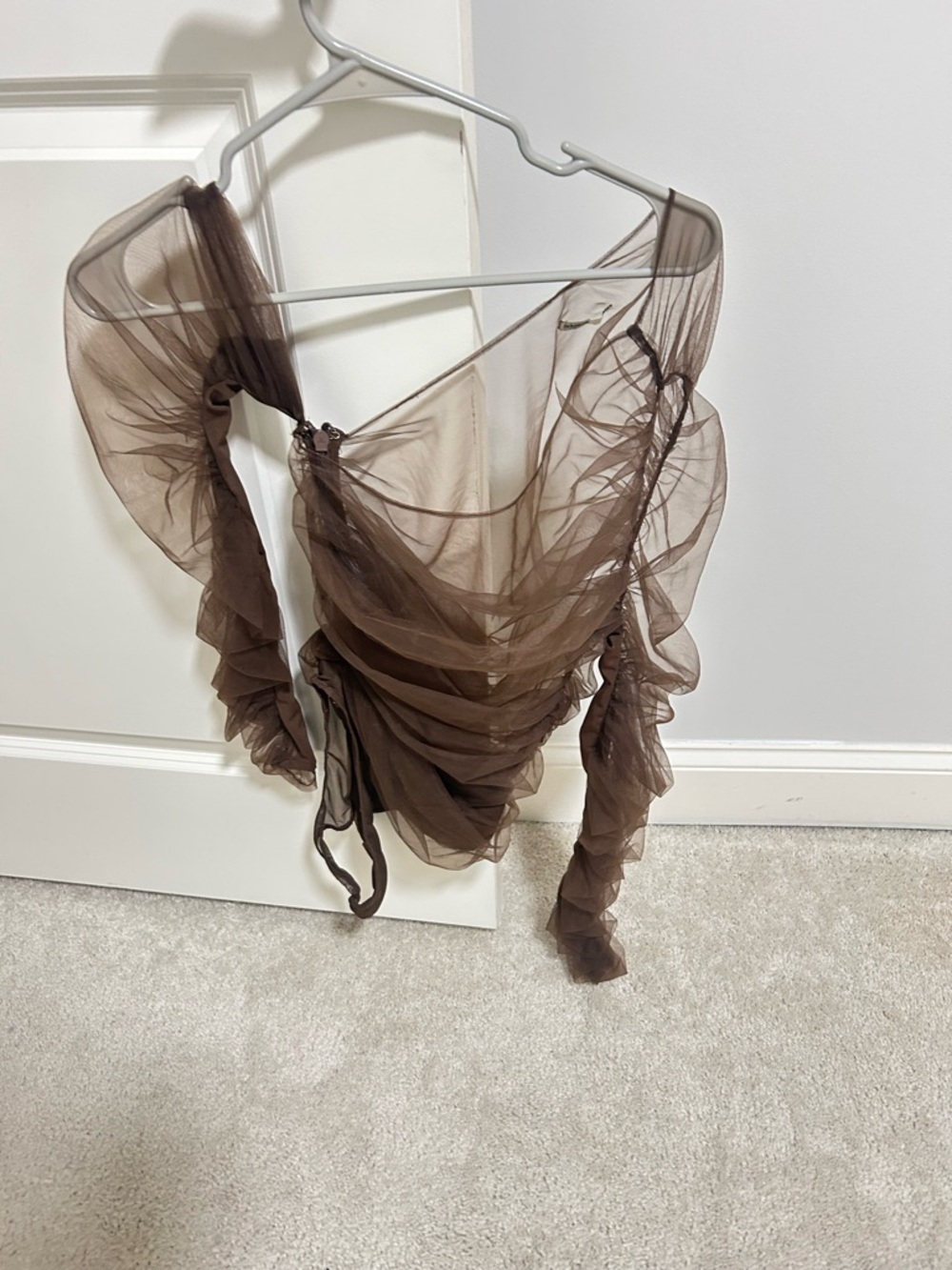 House of CB Brown Sheer Ruffled Mesh Top / pants